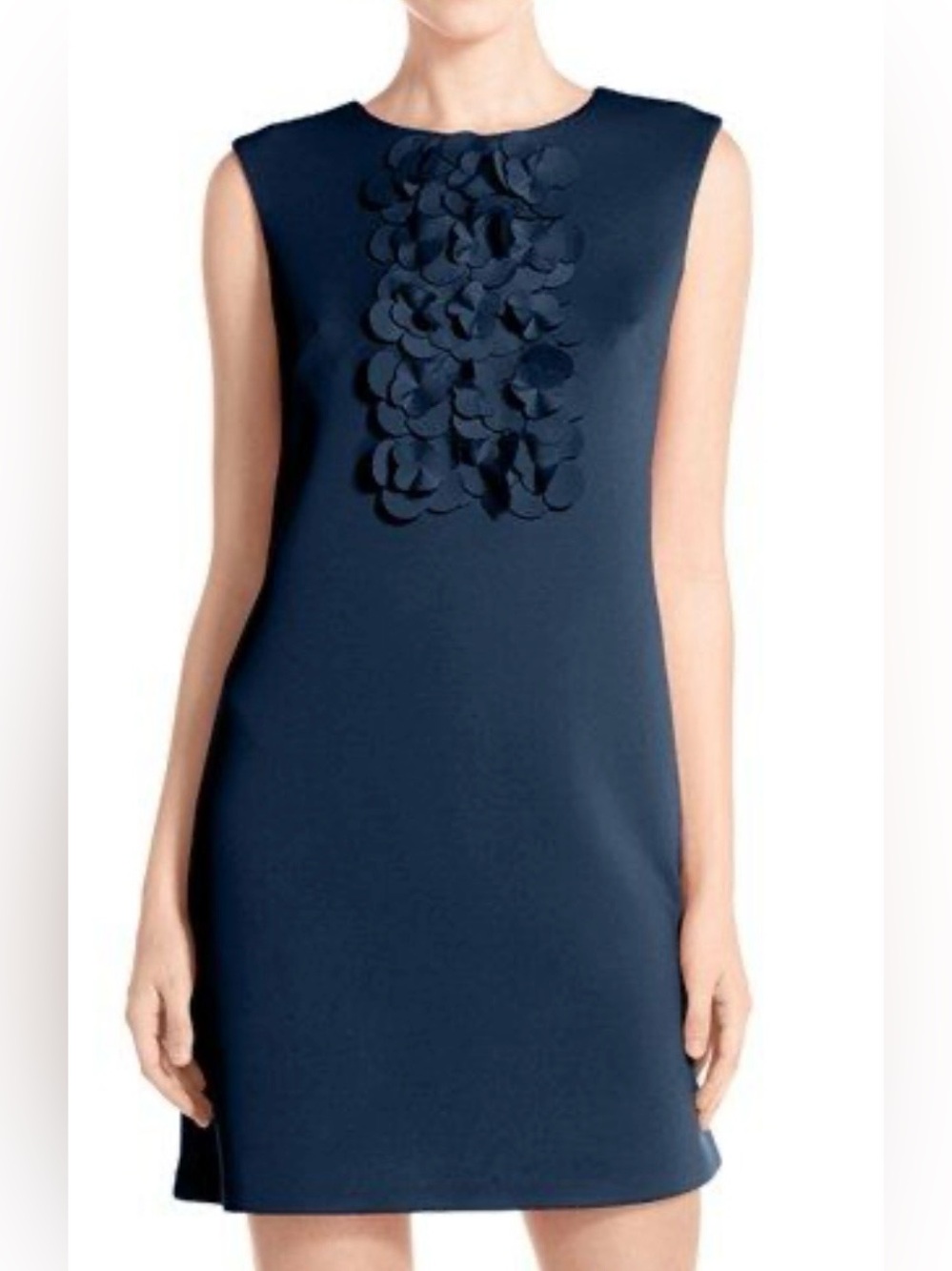 Eliza J Sleevless Ombré Shift Navy Shift Dress 3D Floral Appliqués Size 10
